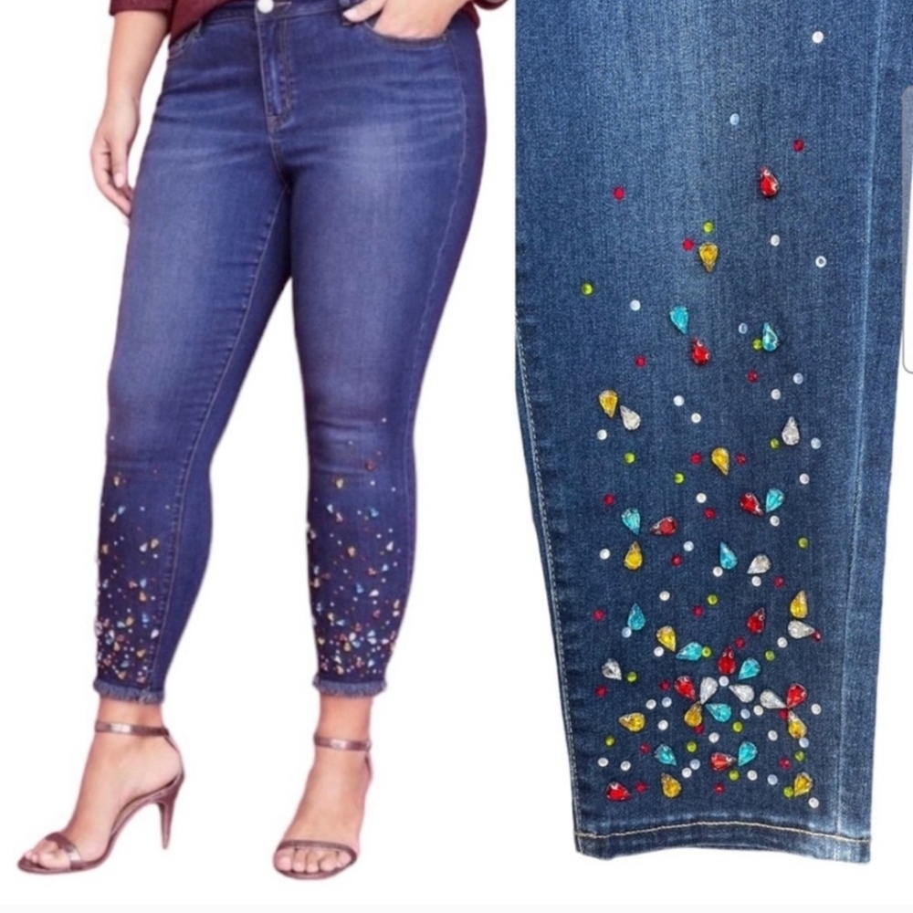 Lane Bryant Dark Blue Embellished Skinny Jeans